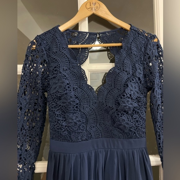 Lulu’s Awaken My Love Navy Blue Long Sleeve Lace Maxi Dress - Size S - Picture 6 of 10